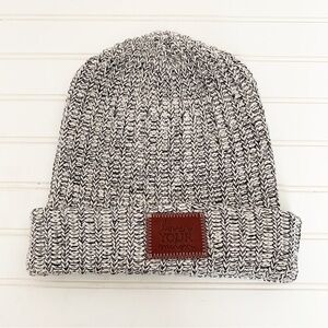 Love Your Melon Cuffed Beanie Knit Black and White Leather Front Logo